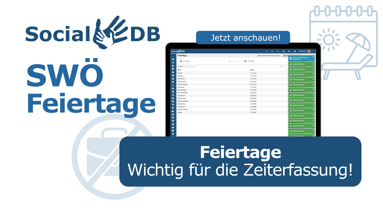 SocialDB-Feiertagsübersicht mit SWÖ-relevanten Feiertagen zur automatisierten Zeiterfassung